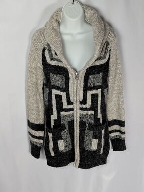 Temperance Hooded Zip-Up Cardigan Geometric Knit Sweater Small